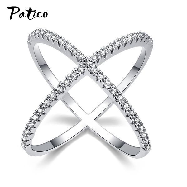 

new design 925 sterling silver cross ring female fashion micro paved cz crystal women ring party wedding birthday gift jewelry, Golden;silver