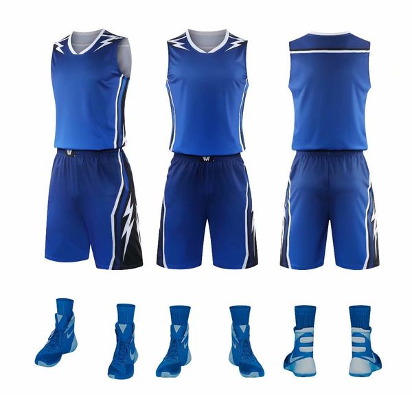 

men blank double-sided basketball team uniforms kits sports clothes tracksuits personality customized basketball sets with shorts 29-10, Blue;black