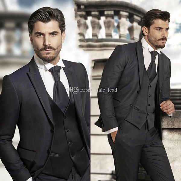 

handsome groomsmen wool blend groom tuxedos mens wedding dress man jacket blazer prom dinner 3 piece suit(jacket+pants+tie+vest) aa151, Black;gray