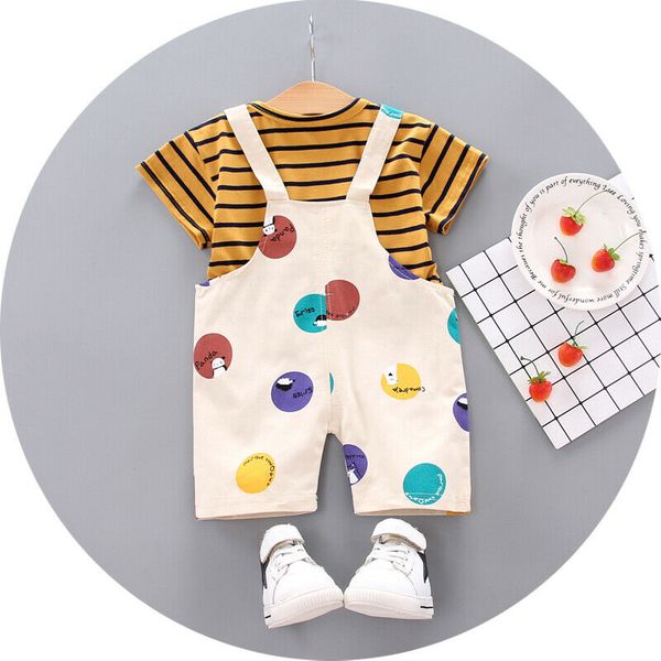 

focusnorm 0-3t новорожденный мальчик полоса с коротким рукавом топы нагрудник короткая летняя одежда 2 шт. 6 м-3y, White