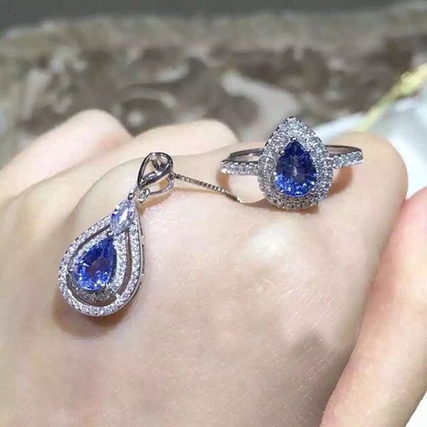 

подлинная natural tanzanite изящных ювелирных изделий бесплатная доставка 925 sliver ювелирный принести вам удачу женщин кулон и кольцо, Black