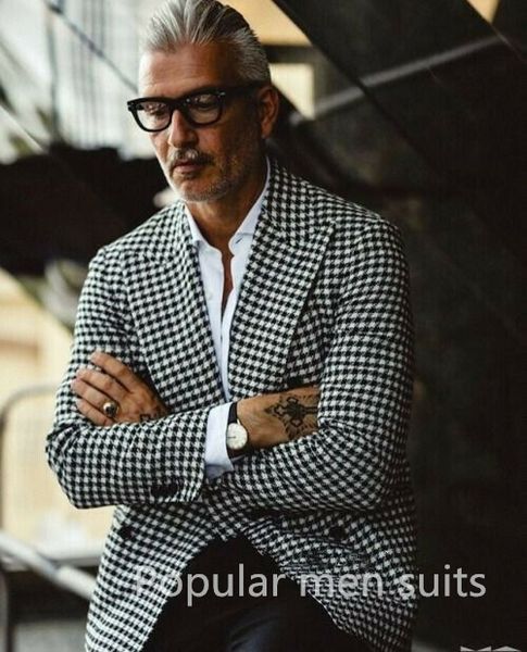 

custom made double breasted houndstooth groom tuxedos lapel groomsmen mens wedding 2 piece suits blazers (jacket+pants+tie, White;black