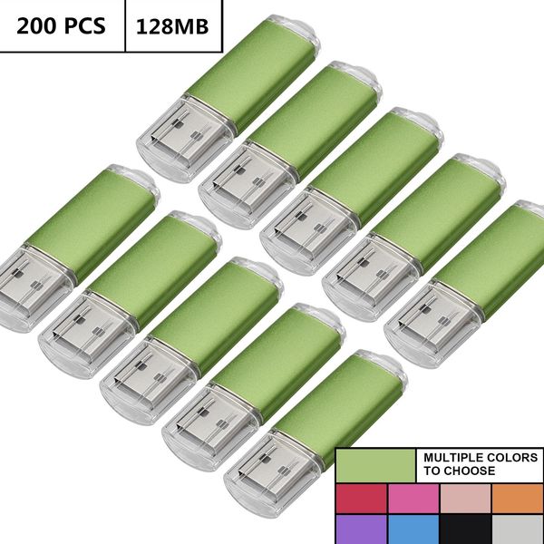 Green Bulk 200pcs 128MB USB 2.0 Flash -Laufwerk Rechteck Daumen Penstanfahrten Flash -Speicherstiftspeicher für Computer Laptop Tablet MacBook U Diskette