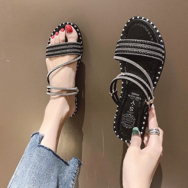 

low shoes woman 2020 woman's slippers slides soft new summer flat fashion scandals rubber pu basic flat shoes, Black