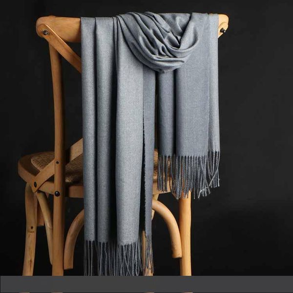 

2019 new autumn winter double color cashmere designer scarf lady deluxe gift shawl warm brush 200cm*70cm, Blue;gray