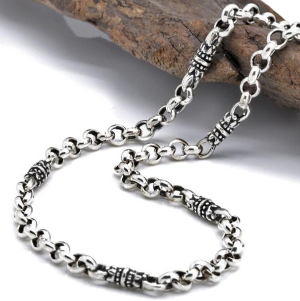 

4mm thick 925 sterling silver men's classic thai silver floral buckle s925 necklace (3ahp1