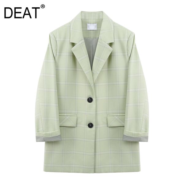 

deat] women light green belt plaid blazer new lapel long sleeve loose fit jacket fashion tide spring autumn 2020 13s182, White;black