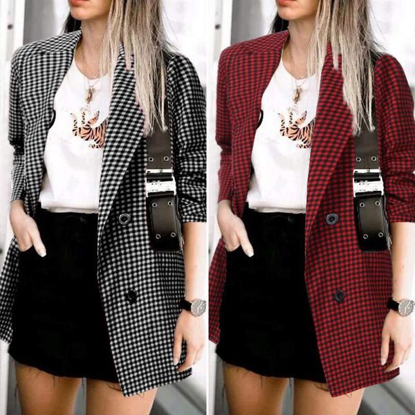 

zanzea 2019 fashion blazers women plaid check blazer office lady casual pockets blazer turn down collar buttons chaqueta mujer 7, White;black