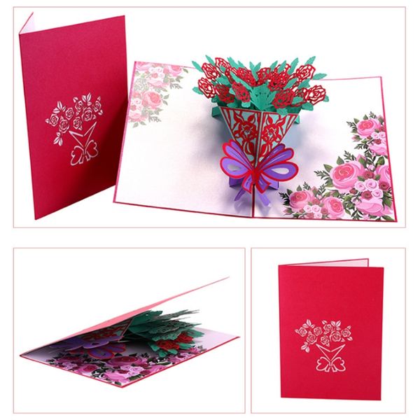 

rose flower greeting cards handmade birthday wedding invitation 3d up card d08d