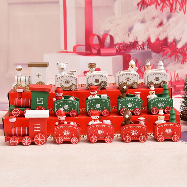 

new christmas train painted wood with santa/bear xmas kid toys gift ornament navidad christmas decoration for home new year gift