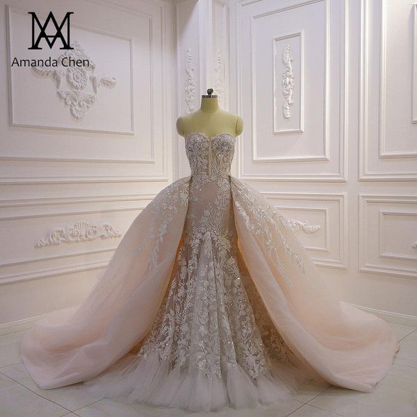 

blush pink длинные рукава русалка свадебные платья со съемными поезд класса люкс милая плюс размер свадебное платье реальные фотографии, White