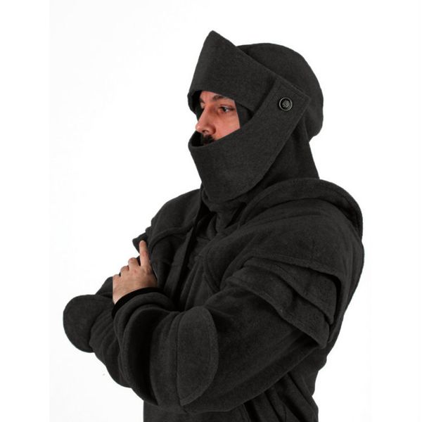 

men vintage hooded jackets hoodies elbow button pullover fashion male warm coat hooded men hoodies blouse sweatshirts 10.14, Black