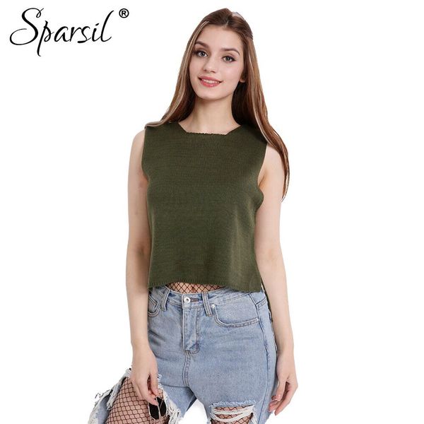 

sparsil women's fashion navel exposed short knitted vest square collar solid color summer thin knit sleeveless tank, White;black