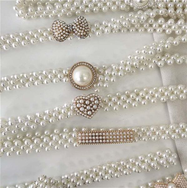 

2020 new elastic pearl belt with pearl fashion rhinestone belt women's pearl decoration dress thin belt, Black;brown