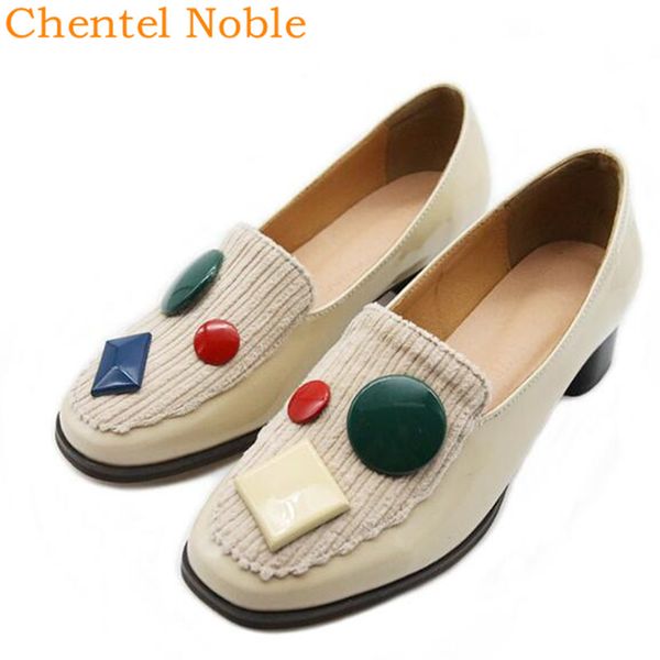 

chentel leather personality button decoration women med heels shoes woman ladies party pumps shoes zapatos de mujer, Black