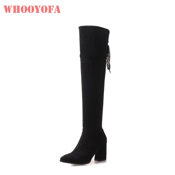 

brand new winter elegant black yellow women thigh high dress boots high square heels lady shoes w182 plus big size 32 43 47