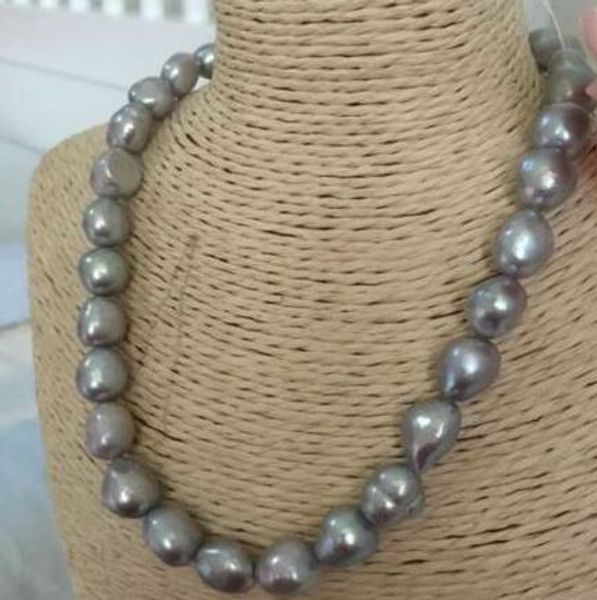 Collana di perle grigie barocche grigie naturali 12 * 15mm dei Mari del Sud di trasporto libero enormi nobili