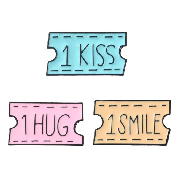 

ticket smile hug kiss words lapel pins badges brooches men women girls cute summer funny jewelry cartoon accessories, Gray
