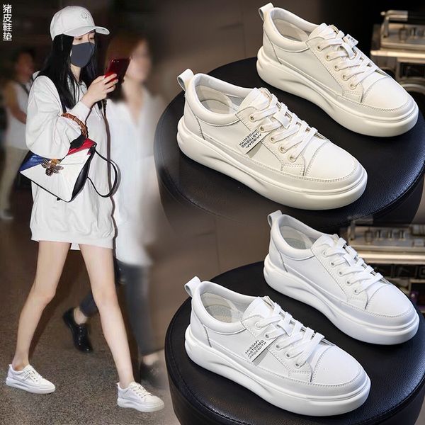 

khrun women's shoes, genuine leather, white-and-white shoes, women's casual shoes woman leather sneakers white shoes, Black