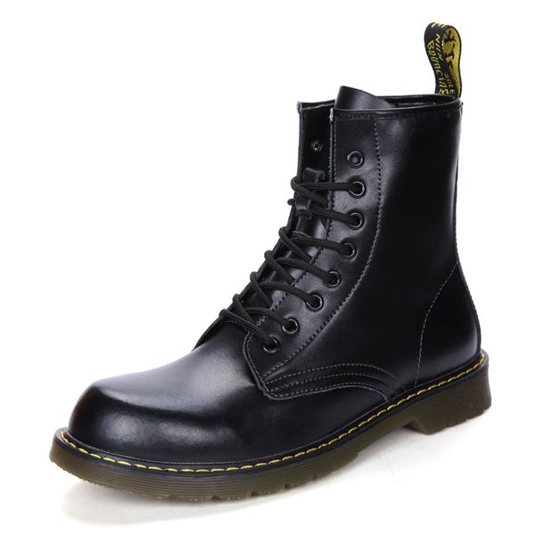 

vastwave keep warming plush new winter cow split leather men boots lace-up fur snow boots motorcycle ankle men shoes, Black