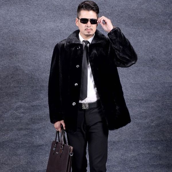 

fluffy business formal black leather jacket for men 2020 winter fluffy outerwear turn-down collar plus size faux fur coat xl762