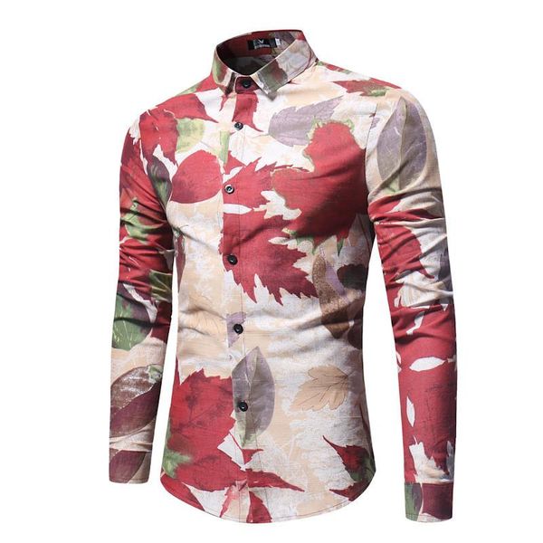 

maple leaf mens long sleeve shirts fashion slim single breasted mens shirts casual males clothing, White;black