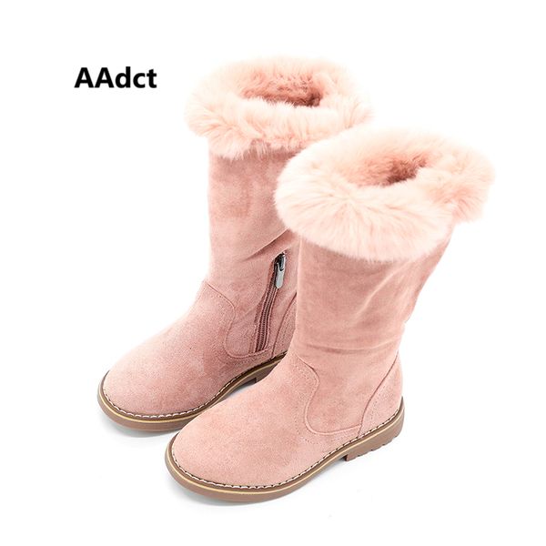 

aadct 2019 princess girls boots brand high-quality kids high boots for girls fur cotton warm winter new children, Black;grey