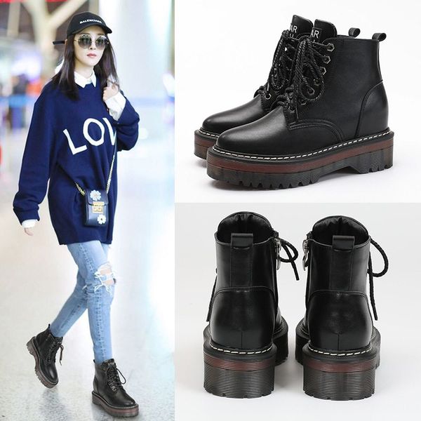 

selling designer women boots 4 cm chunky heels round toe platform martin winter shoes waterproof black ankle warm boot