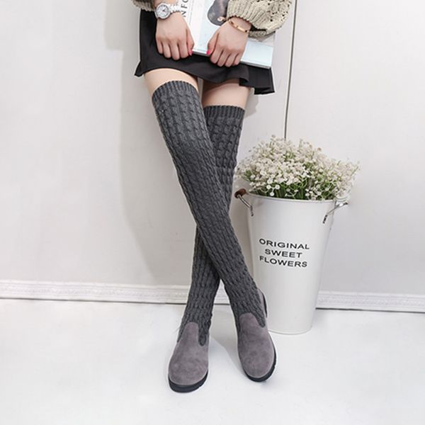 

2019 spring women's high boots women stretch fabric women's high boots 2018 slip on woman flat shoes, Black