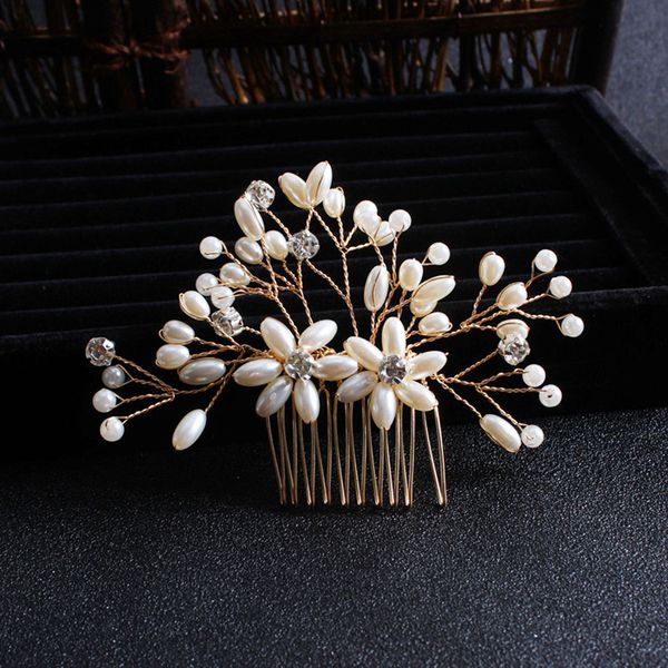 

bride hair jewelry tiaras wedding women flower hair combs pearl crystal hairpins rhinestone tiara bridal accessories mujer, Golden;white