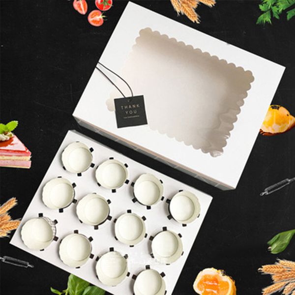 

12 cup cake holders cupcake box with window white brown kraft paper boxes dessert mousse box party christmas gift wrap