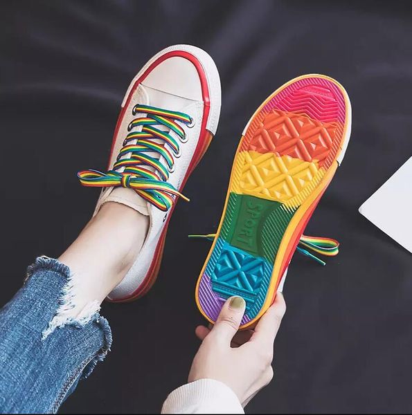 

fashion canvas mens womens casual shoes rainbow white black shoes comfortable outdoor women sports shoes size 36-40