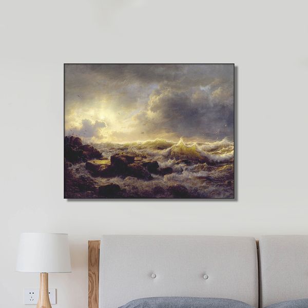 

laeacco cloudy landscape wall art picture achenbach canvas painting calligraphy home decor coast of sicily classic poster prints