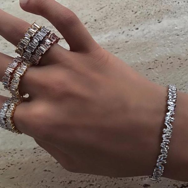3 цвета BAGUETTE Promise кольцо с бриллиантами стерлингового серебра 925 пробы массивное обручальное кольцо для вечеринок для женщин мужчин ювелирные изделия на палец