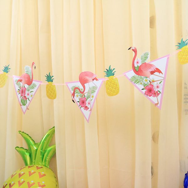 

string of flags atmosphere arrangement party decorate banner white cardboard pineapple flamingo pennant factory direct selling 2 88sh p1
