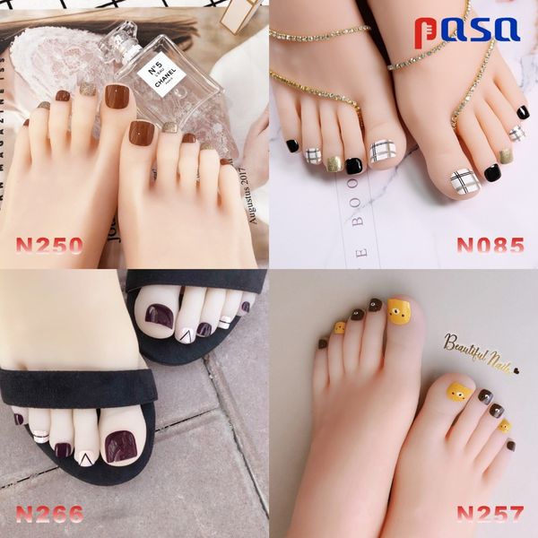 

24pc glue all paste false toenail cover stiletto coffin fake nails autumn wine red toenail patch nail decorations women made up, Red;gold