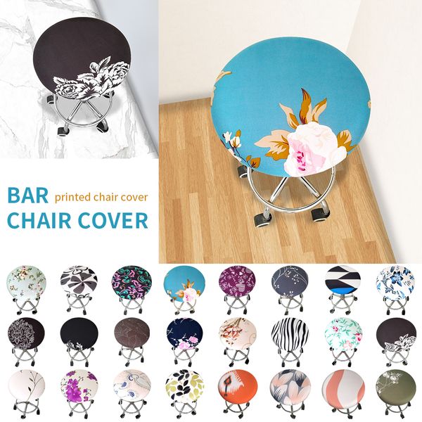 

2019 round chair cover bar stool cover elastic seat round chair bar stool floral printed home slipcover