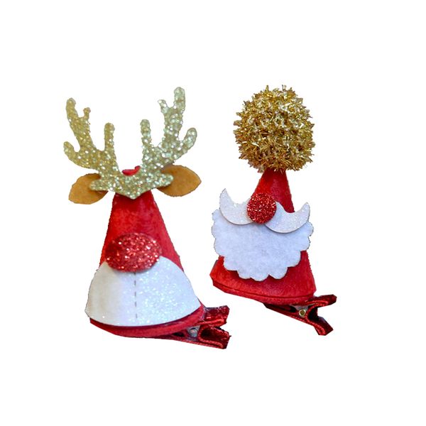 

4 pcs christmas hair clips cute mini antler santa hat red hair grips barrettes accessories for girls kids toddlers, Golden;white