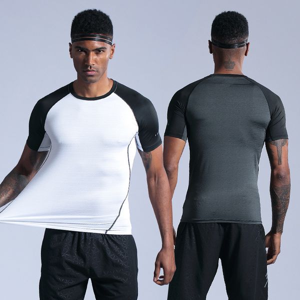 

2020 gym shirt sport t shirt men quick dry fit running t-shirt men fitness tshirt elastic sportswear basketball tshirt xxl, White;red
