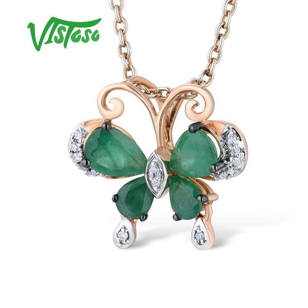 

vistoso gold pendants for women pure 14k 585 rose gold delicate butterfly natural emerald sparkling diamond wedding fine jewelry, Silver