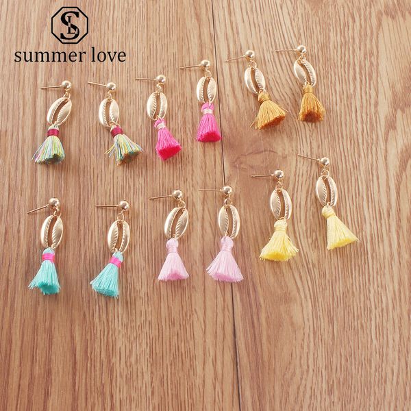 

2019 new boho personality shell tassel charm earring for women long colorful dangle earring fashion jewelry gift wholesale, Silver