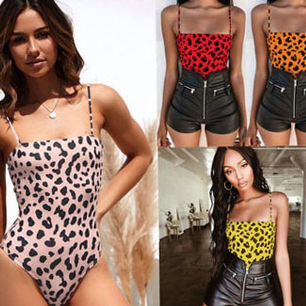 

женские комбинезоны 2019 лето нового сексуальный leopard стропы tops тощих печатей one piece street style fashion swimwear 4 цвета, Black;white
