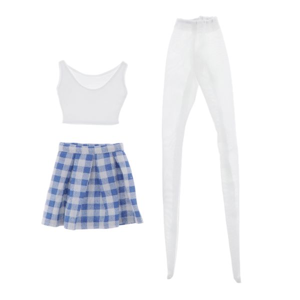 

1/4 blue plaid skirt + vest + doll costume dod 43cm dress up accs
