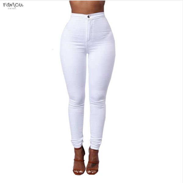 

Length Woman Cotton Full Regular White Black High Waist Elastic Faux Jeans Long S-Xxxl Pants Female Casual Pencil Pants