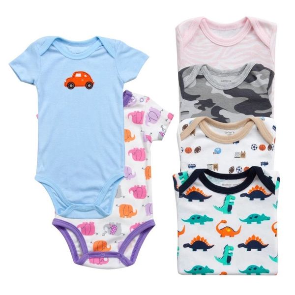 

baby romper infant triangle clothes cotton short sleeve 5 pieces cartoon cotton jumpsuits rompers children clothes factory wholesale, Blue