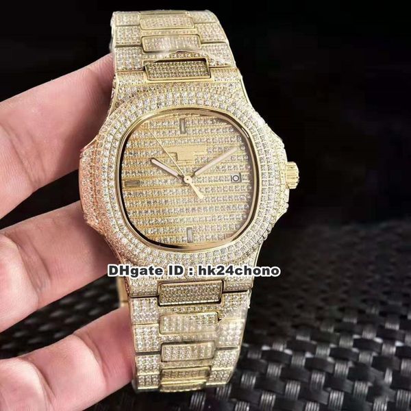 New 6 Style Best Nautilus 18K Gold Full Diamonds Cal.324 SC Autoamtic Mens Watch 5719 Dense Diamond Dial Diamond Bracelet Gents Watches