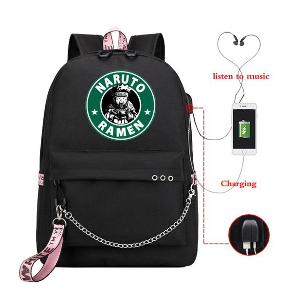 

naruto backpacks book-bag anime schoolbag kids travel girls fashion cartoon cute for children usb charging school bag plecak