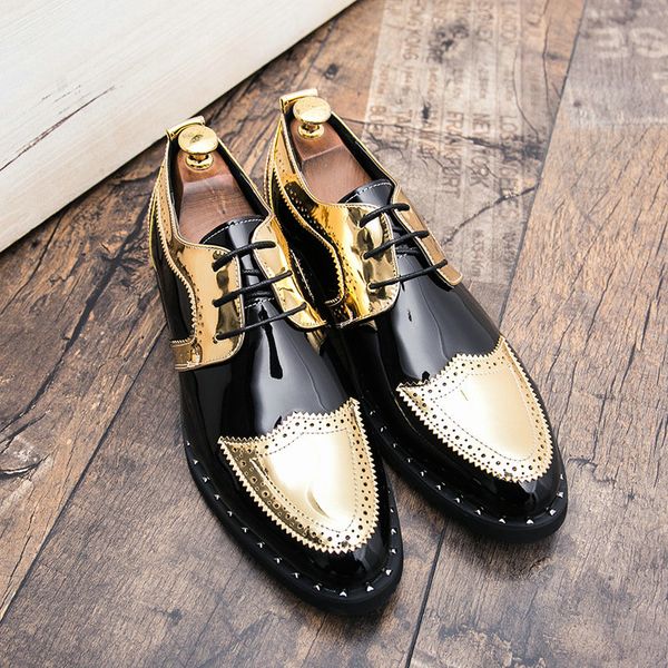 

2020 oxford shoes men brogues shoes lace-up bullock business wedding dress male formal, Black