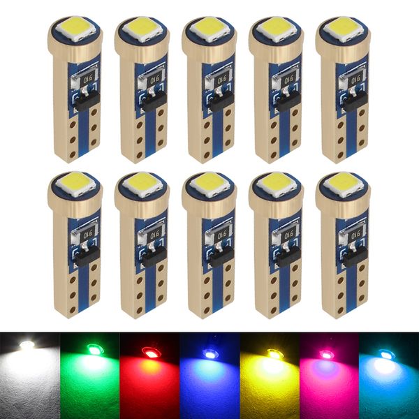 

10x w3w t5 socket 1 smd 3030 car led bulbs canbus error instrument light 12v white blue green pink red yellow ice blue lamp