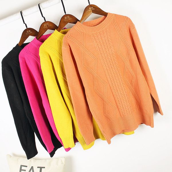 

sweater woman knitted solid color pullover ribbed sweater o-neck student wear contracted style, White;black